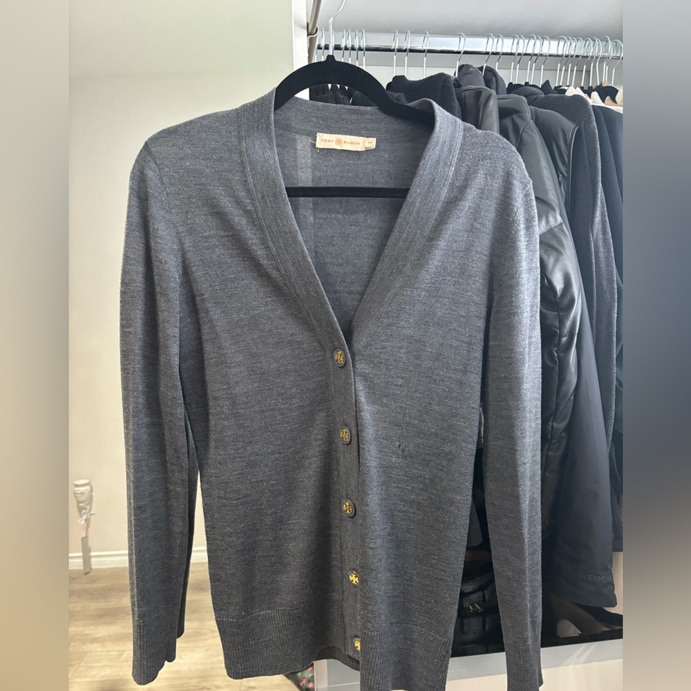 Tory Burch Grey Cardigan with Gold Buttons
